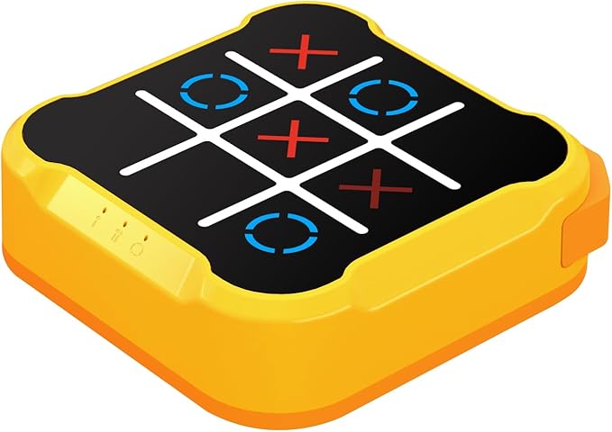 Tic Tac Toe Bolt Game, 3-in-1 Handheld Puzzle Console for Memory & Education, Portable Travel Board Games for Kids Adults, All Ages Birthday Gift (Yellow Orange)