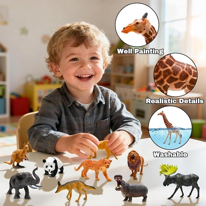 Safari Animals Figures Toys, Realistic Wild Zoo Animal Figurines, Plastic African Jungle Animals Playset for Kids Toddlers, 21Pcs Safari Toys Birthday Gifts for Boys Girls
