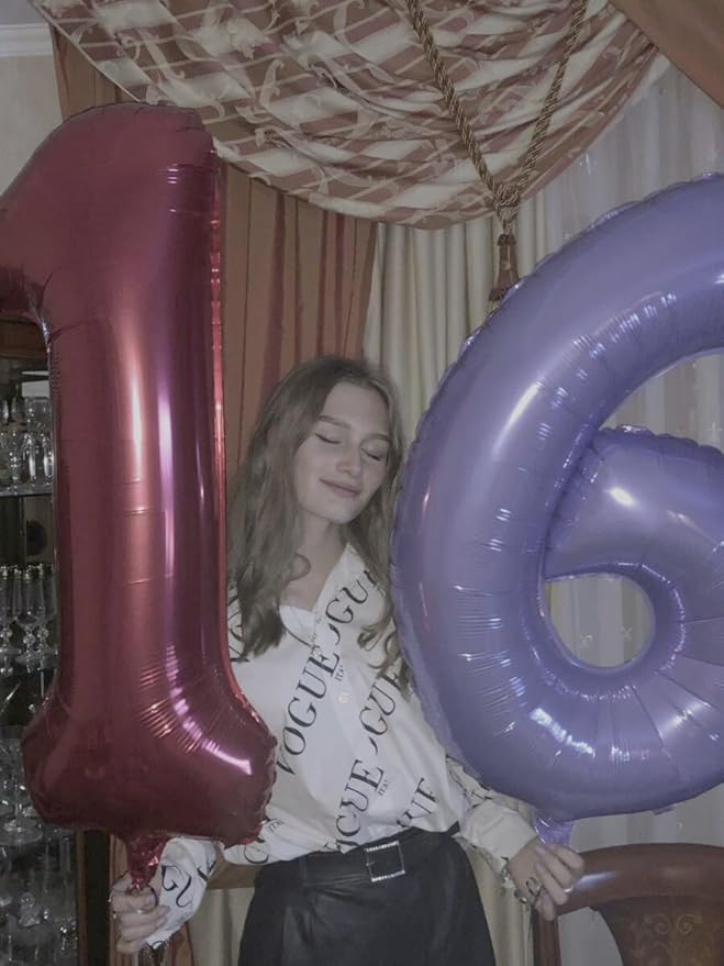 40 Inch Lilac Mylar Foil Number 6 Birthday Balloon, Digital Balloons for 6 16 Boy Girl Party Decorations Supplies, 2026 Lavender Big Helium Balloon Numbers for 26 36 46 60 Men Women Anniversary