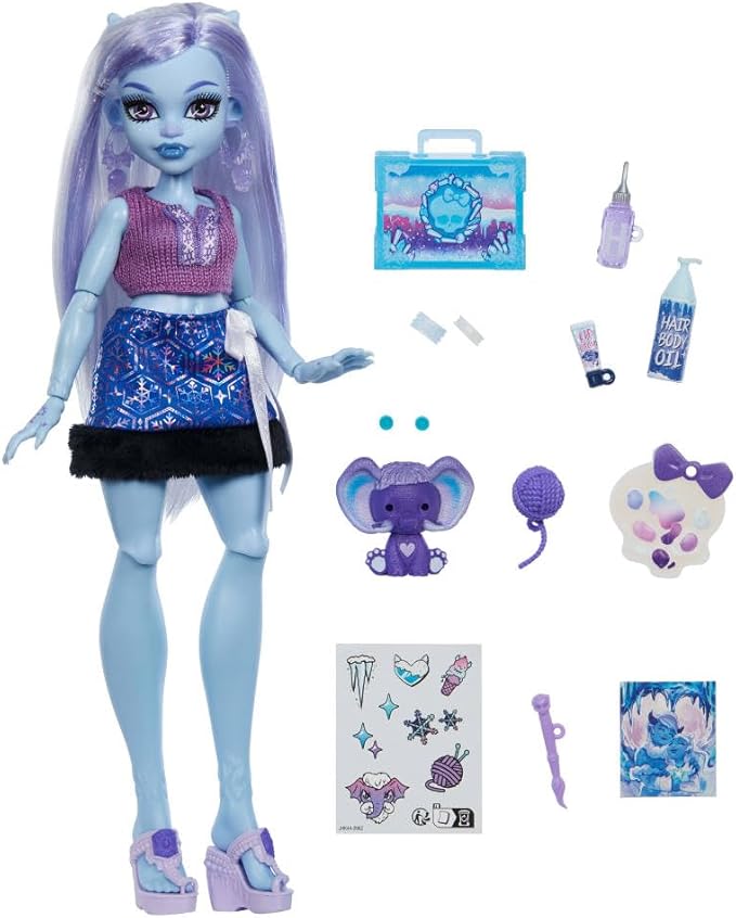 Monster High Self-Scare Secrets Abbey Bominable Doll and Accessories Set with 13 Realistic Surprises Like Henna, Painting and Crochet Crafts