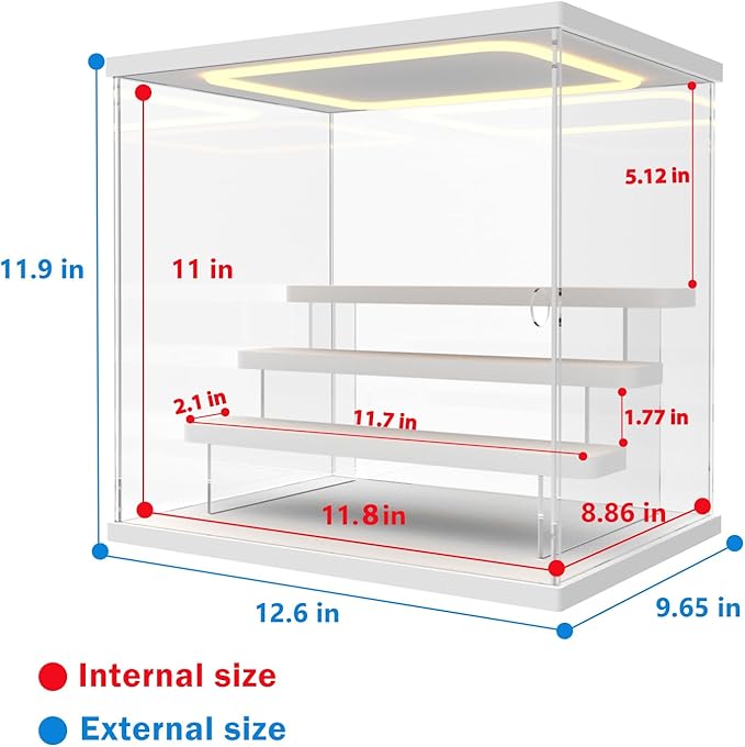 Nynelly Acrylic Lighted Display Case for Collectibles, 4 Tier Figure Display Box with Door and Steps, Assemble Dustproof LED Showcase Storage Box for Mini Figures, Funko Pop, Toys, White