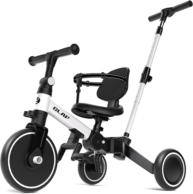 Glaf Tricycle for Toddlers 1-3 Toddler Bike with Push Handle 2-4 Years Baby Bike Toys for 2 Years Boys and Girls Balance Bike with Adjustable Seat Height and Backrest Birthday Gift (White)
