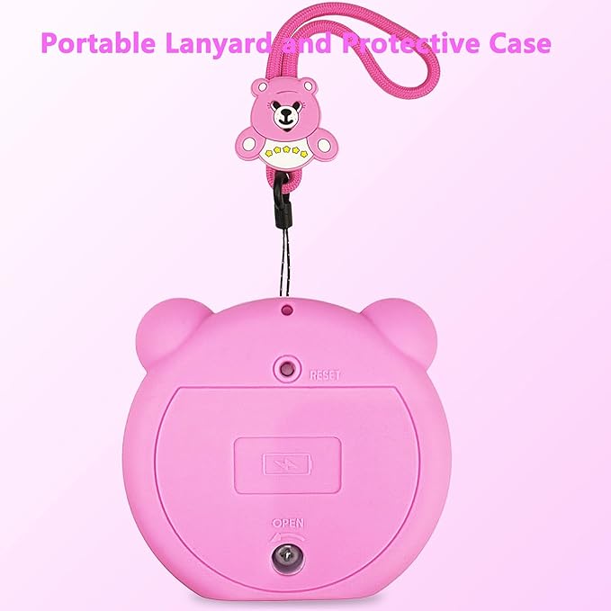 Silicone Cover Case for Punirunes Interactive Digital Toy Squishy Characters Pet, Screen Protector for Punirunes Virtual Electronic Pets Accessories(Silicone Case and Lanyard) (Pink)
