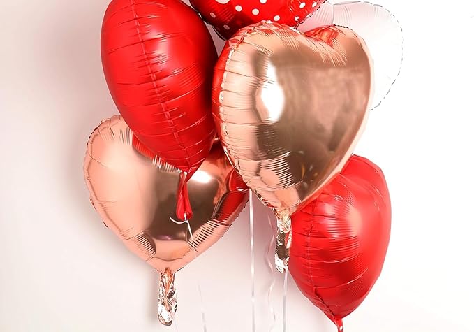 Red Heart Shape Rose Gold Love You Balloons Pack Of 6 Foil Helium Mylar Balloons For Valentines Day Mothers Day Wedding Anniversary Decorations Bridal Shower Birthday Party
