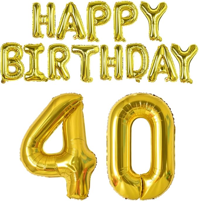 Happy Birthday Balloon Banner 40 inch 40 Balloon Number 16 Inch Happy Birthday Letters Balloons Gold Foil Mylar Balloons for Women and Man 40th Birthday Decorations Party Supplies