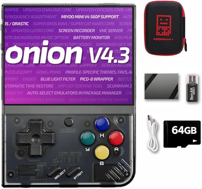 Miyoo Mini Plus OnionOS Retro Handheld Game Console with 20+ Emulator, 3.5-inch 640*480 Screen 3000mAh, Gift for Men & Women with Portable Case, Black