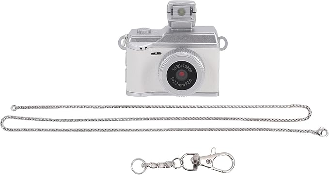 Bewinner Tiny Digital Keychain Camera, 1080P FHD 8MP Thumb Sized Mini Camera with 0.96 Inch Color Screen & 32GB Memory Card, LED Fill Light for Beginners Teens Kids Gifts (Space White)