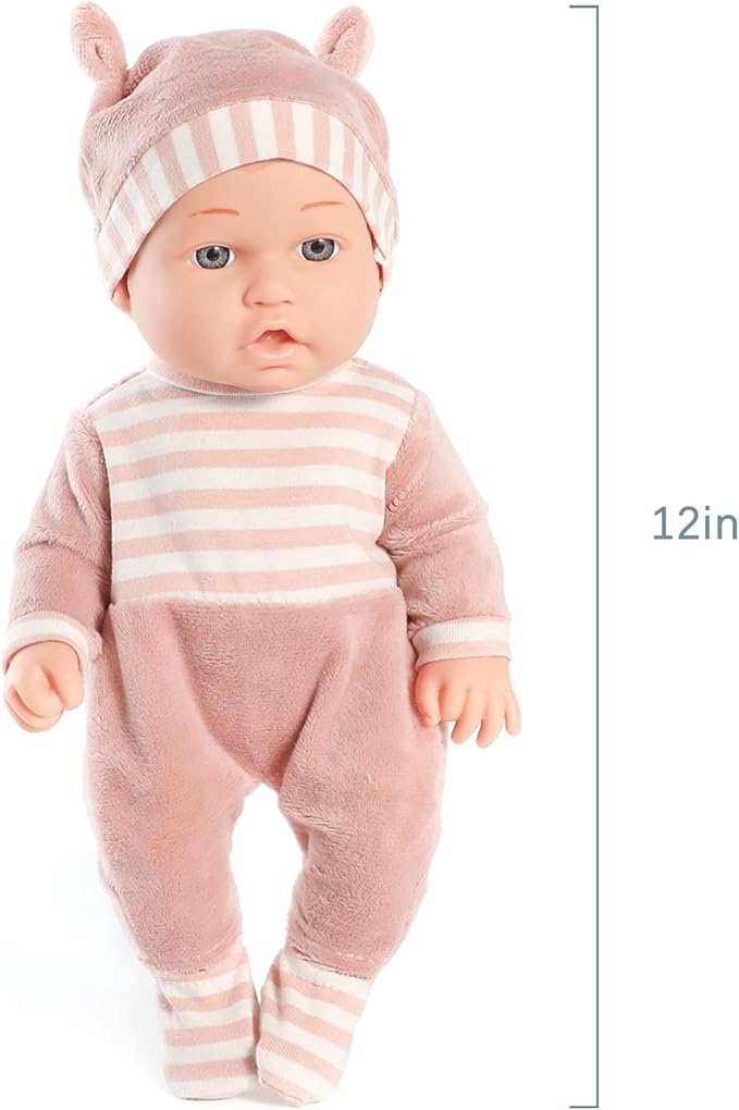 Enjoyin 12'' Baby Doll Playset with Washable Doll Accessories Includes Carrier Bassinet Bed, Pacifier, Blanket, and Pillow, First Baby Dolls for Toddlers 36 Months and Up