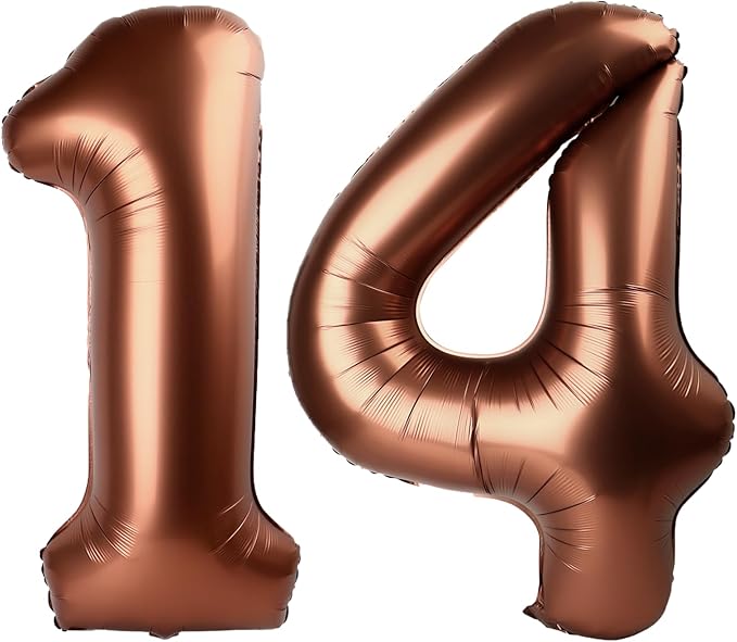 40 Inch Dark Brown Balloon Number 14,Chocolate Jumbo Mylar Foil Helium Balloon for 14th Digital Balloons for Birthday Party,Wedding Anniversary Party Decorations