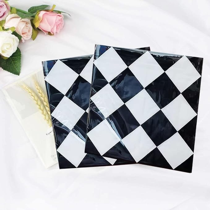 40pcs Black & White Checkered Race Car Birthday Party Supplies - Disposable Checkered Flag Napkins for Nascar Racing Themed Party Decorations & Favors