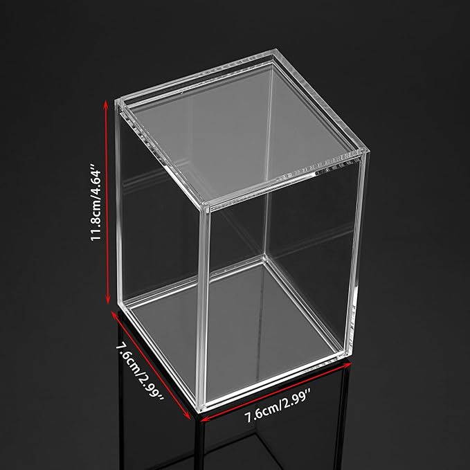 JUXYES 2 Pack Clear Display Case for Mini Action Figures, Acrylic Box with Sliding Door, Stackable Cube Small Showcase, Free Standing Collectibles Protection, 3x3x4.5 Inches