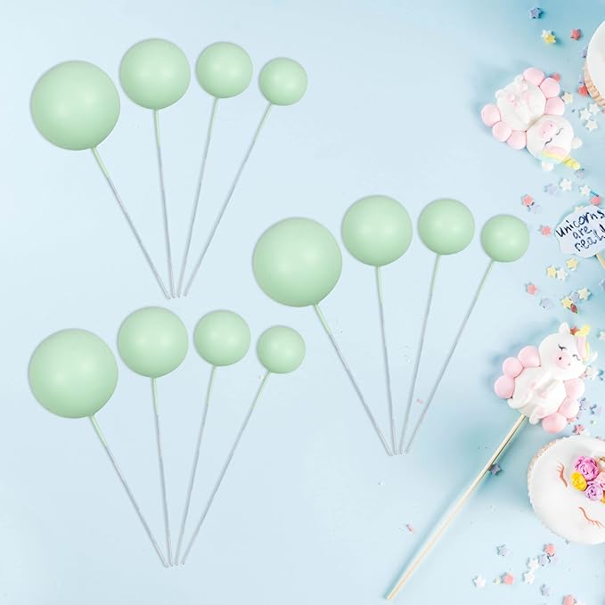 Gyufise 30Pcs Balls Cake Topper Mini Balloons Cake Toppers Foam Ball Cake Decorations Balloon Cake Topper Ball Shaped Cake Insert Topper for Birthday Party Baby Shower Decor Green