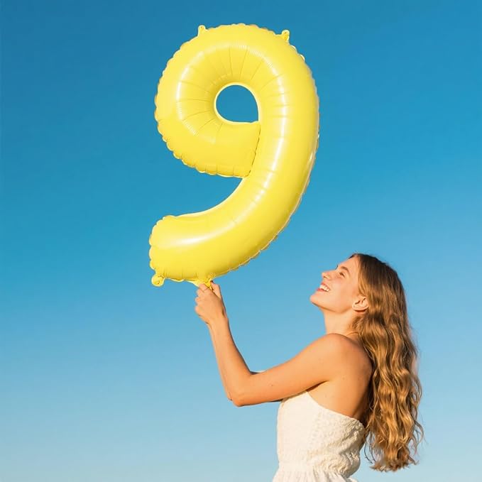 40 Inch Macaron Yellow Balloon Number 9,Jumbo Mylar Foil Helium Balloon for 9 19th 29th 39th 90th 99th Digital Balloons for Birthday Party,Wedding Anniversary Party Decorations