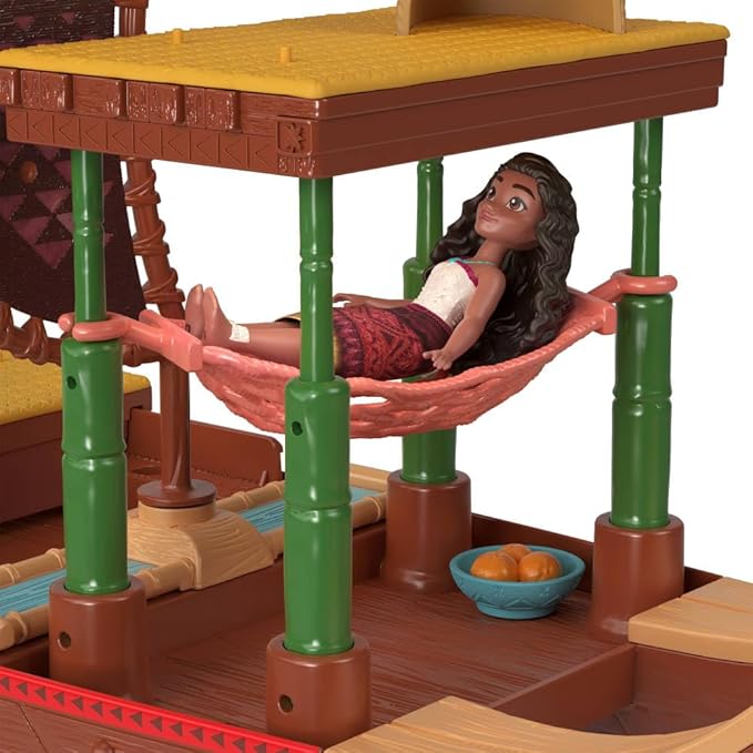Mattel Disney Moana 2 Toy Playset with Floating Adventure Canoe, Small Doll, 1 Character Friend, 6 Play Areas & 10 Accessories