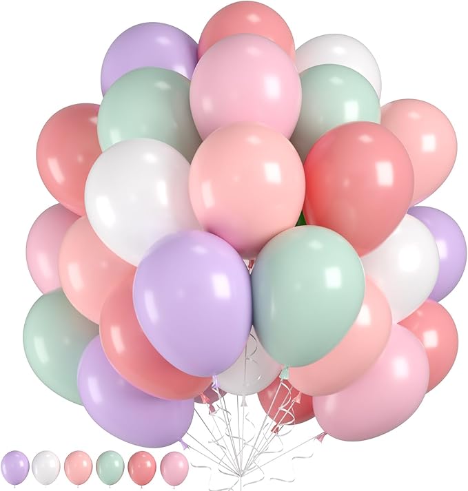 Pastel Rainbow Balloons, Colorful Balloon with Macaron Pink Purple Green White Balloon Multicolor Balloons for Kid Birthday Rainbow Party Baby Shower Party Decoration