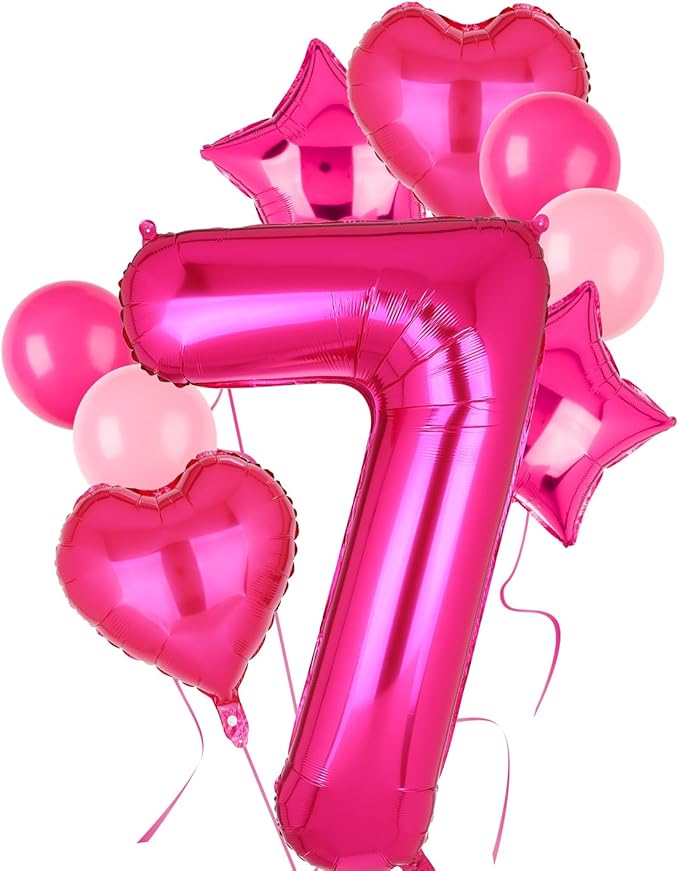 40 Inch Number Balloons Hot Pink 7 Large Number Balloon Anniversary Event Celebration Bachelorette Cowgirl Let's Go Girls Pink Themed 7th Birthday Party Decor Supplies 9 Pcs