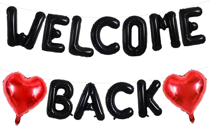 TONIFUL Welcome Back Balloons,16 Inch Black Welcome Back Foil Balloons Banner Welcome Back Party Decorations for Homecoming Party Decorations House Warming Party Family Gathering Supplies