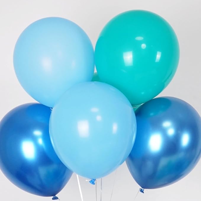 Blue and Green Balloons, Blue and Green Birthday Decorations, 12 Inch Light Blue Teal Metallic Metallic Blue Latex Balloons for Birthday Wedding Baby shower Party Decorations
