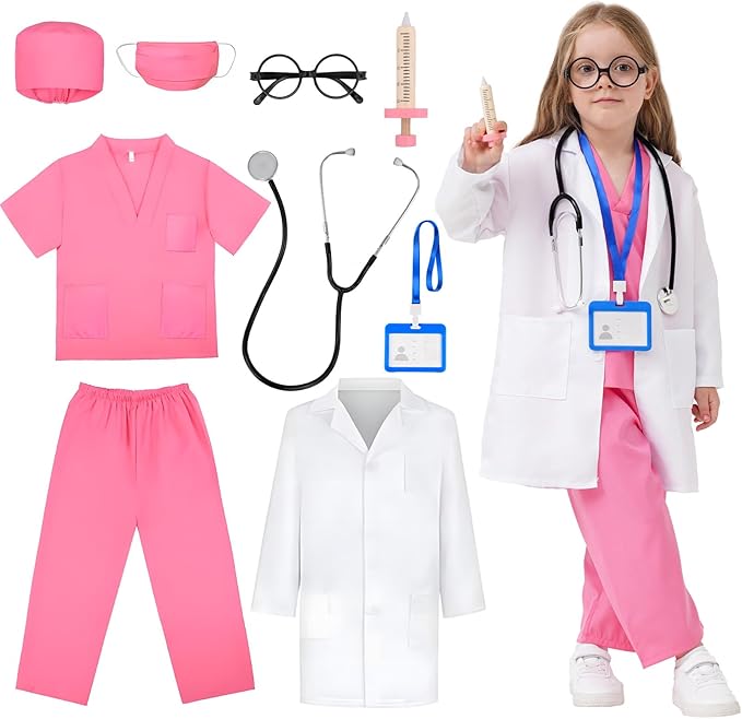 MGparty Doctor Costumes for Kids Halloween Cosplay Dress Up Accessories for Boys Girls Ages 3-10