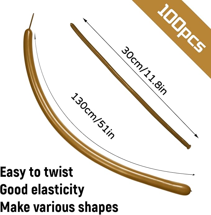 100Pcs 260 Balloons Long Balloons for Balloon Garland Thickening Latex Twisting Balloon, Brown long balloons for tying Animals Modeling Halloween Christmas Party Decorations. (Card base color)