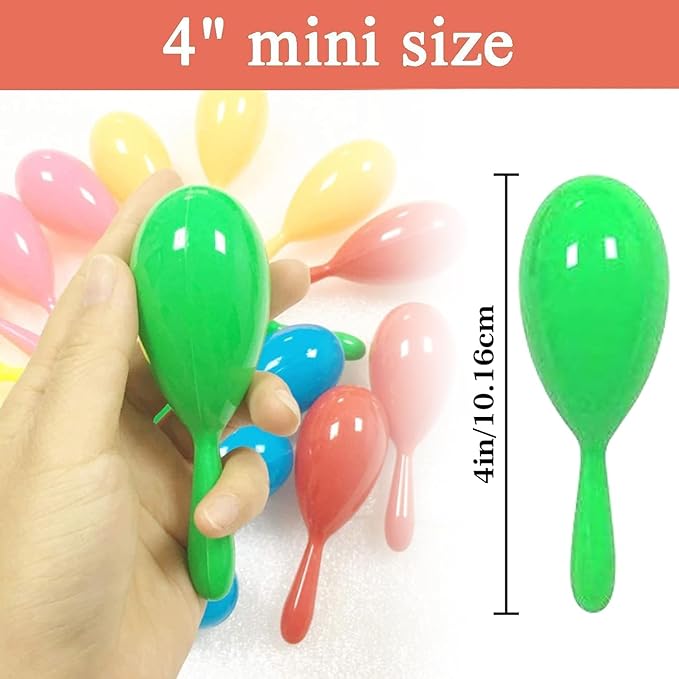 24pcs Mini Maracas for Kids Mexican Fiesta Party Favors Plastic Maraca Shakers Noisemaker for Cinco de Mayo Day of the Dead Fiesta Mexican Themed Birthday Valentine's Day Party Supplies Boys Girls
