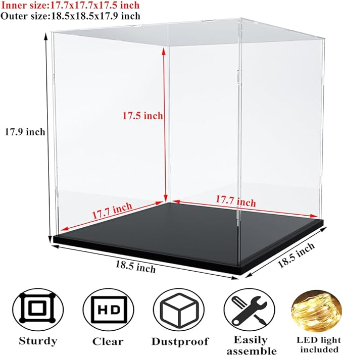 DuvinDD Acrylic Display Case for Collectibles Large Clear Lego Display Case Countertop Dustproof Protection Storage Box for Lego Deku Tree 77092, Lego Hogwarts Castle 76435(17x17x17inch)