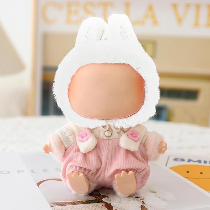 Clothes for Lu bubu 17cm Dolls Accessories(No Doll), Cute Outfit Set 2 Pieces Bib Pants for 17cm Doll Suit, Stylish Dress Up Overalls Doll Clothing Set Replacement Pink