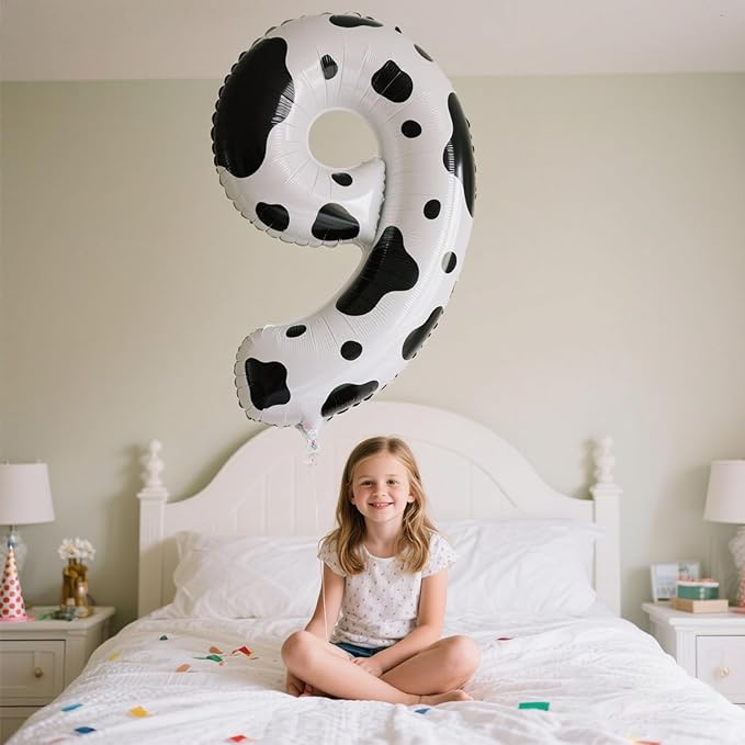 40 Inch Cow Print Balloon Number 9,Jumbo Mylar Foil Helium Balloon for 9 19th 29th 39th 90th 99th Digital Balloons for Birthday Party,Wedding Anniversary Party Decorations