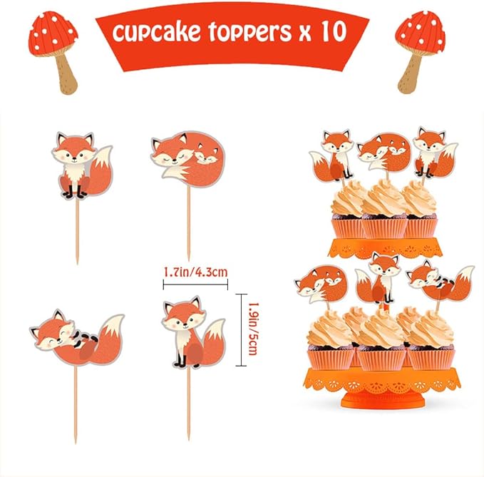 Fox Theme Birthday Party Supplies Decorations, 48PCS Fox Party Supplies Kit includes Fox Happy Birthday Banner, Fox Balloons and Various Party Tableware Supplies with Cartoon Fox