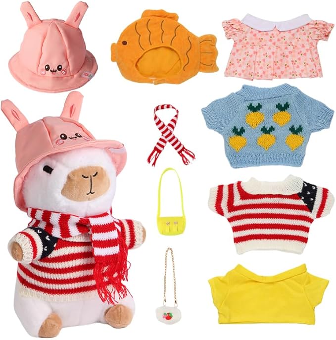 Cute Capybara Plush with 10 Pcs Clothes & Accessories, Cute Capybara Stuffed Animal with Outfits, Dress Up Capybara Stuffed Animal Plush Toys for Kids Girl Boy Birthday