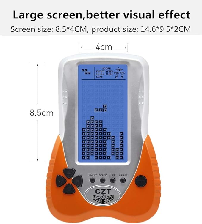 CZT Retro Brick Game Console Big Blue Backlight Screen Built-in 23 Games Tank Battle/Racing Can Plug Headphone Nostalgic Puzzle Pocket Handheld Porable Machine Children's Toys (Orange)