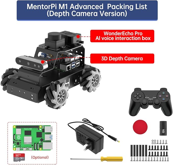 HIWONDER Robot Car with ChatGPT Large AI Models, 3D Depth Camera Mecanum-Wheel Chassis ROS2-HUMBLE Lidar SLAM Mapping Navigation Autonomous Driving, MentorPi M1 Advanced Kit with Raspberry Pi5 8GB