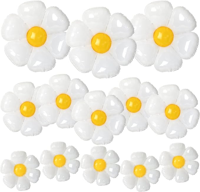 NOVWANG Daisy Balloons, 18pcs White Daisy Flower Balloons Party Decorations for Birthday Wedding Baby Shower Party Decorations Supplies（Huge Balloon X 3, Medium X 5, Small X 10）