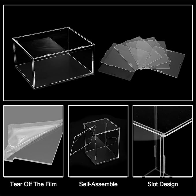 uxcell Acrylic Clear Display Case for Collectibles Self-Assemble Display Boxes with Black Base Dustproof Countertop Storage Box for Collectibles Action Figures, 11.8 x 9.8 x 5.9 Inch