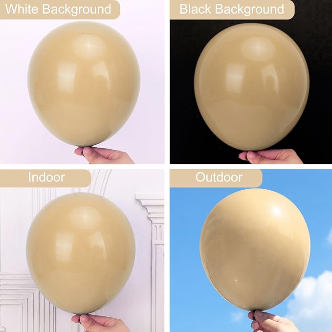 RUBFAC Vanilla Brown Balloons 129pcs Different Sizes Pack of 18 12 10 5 Inch, Latex Light Brown Balloon Garland Arch Kit for Wedding Baby Shower Birthday Party Decorations