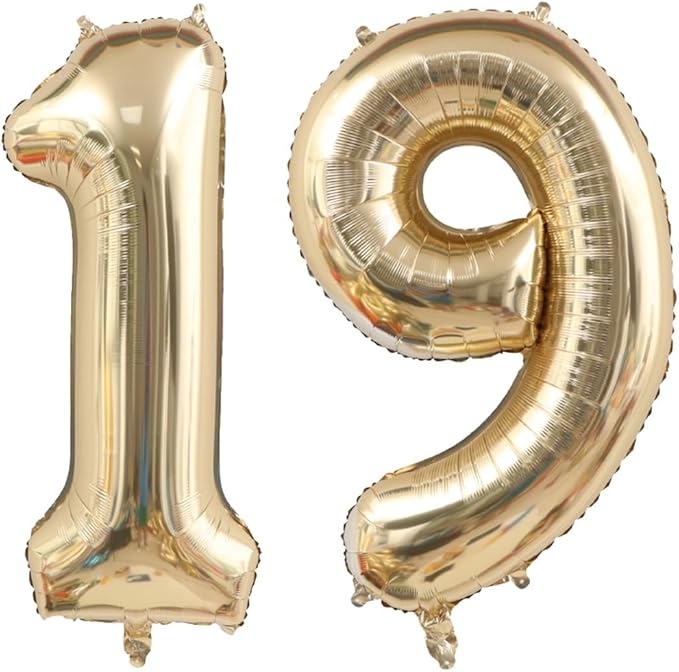 40 Inch Light Gold 19 Number Balloons White Gold Giant 19 Foil Mylar Helium Large Digital Balloon Champagne Gold Birthday Numbers Jumbo Balloons 19th or 91st Anniversary Party Decorations Supplies
