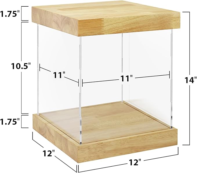 BenchPro Clear Acrylic Display Case for Trophy, Collectibles, Assemble Cube Display Box Stand Dust Proof Protection Showcase for Action Figures Toys. (1.75" Thick Wood, 14" H x 12" L x 12" D)
