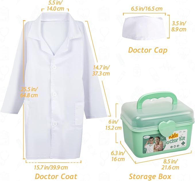 Liberry Doctor Kit for Toddlers 3 4 5 Years Old, 30-Piece Kid Doctor Toy with Stethoscope, Costume, Green Medical Pretend Play, Birthday Gift for Girls Boys