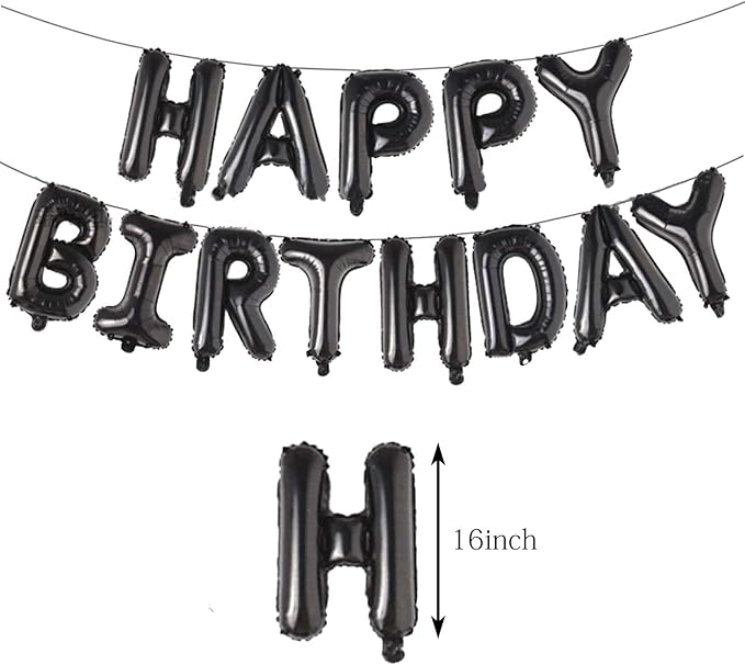16 Inch Black Happy Birthday Aluminum Foil Letters Balloons Birthday Balloons Banner Sign For Men Women Kids Birthday Party Decorations Supplies