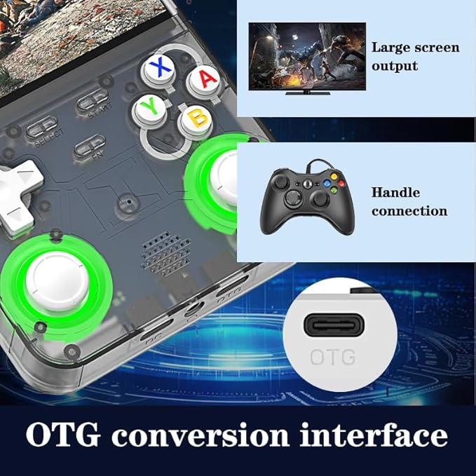 R36 Ultra Retro Handheld Game Console, with 128G Built-in 40000+ Games, 3000mAh Rechargeable, Support 20+ Simulators, Linux System, 4.0 Inch IPS Screen Portable Pocket Arcade (Transparent Black)