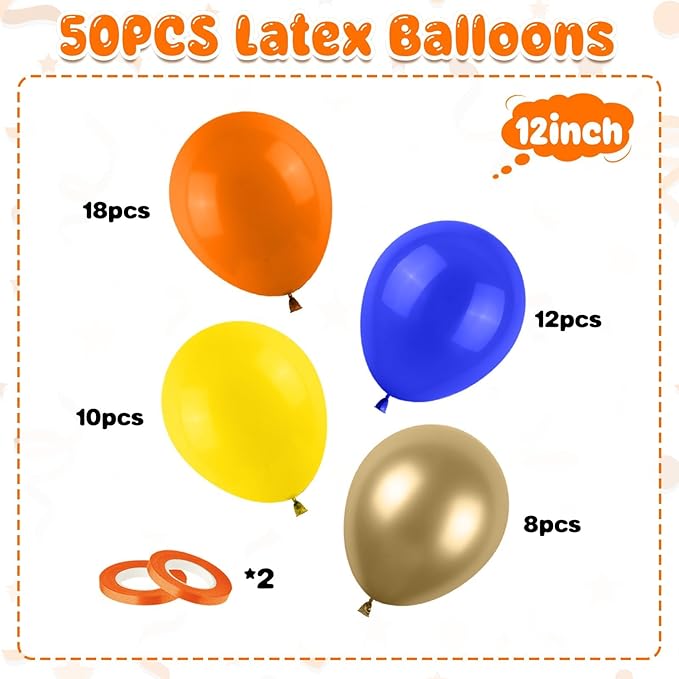 Blue and Orange Balloons, 50Pcs 12 Inches Royal Blue Gold Party Balloons Latex Balloon for KidsTheme Birthday Party Engagement Baby Shower Wedding Graduation Decorations