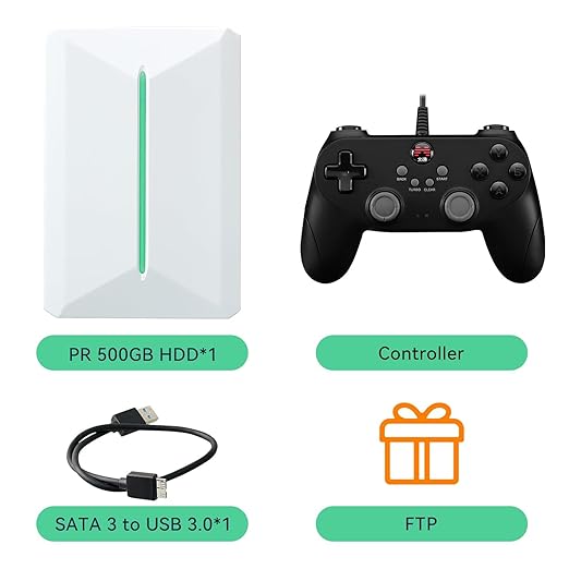 Retro Game Console Hdd 500GB, Plug and Play Video Game Console with Built in 38291 Game, Emulator Console Compatible with 50 Game Emulators, Playnite&Retrobat 2 Game Syatem in 1, Portable Game Console