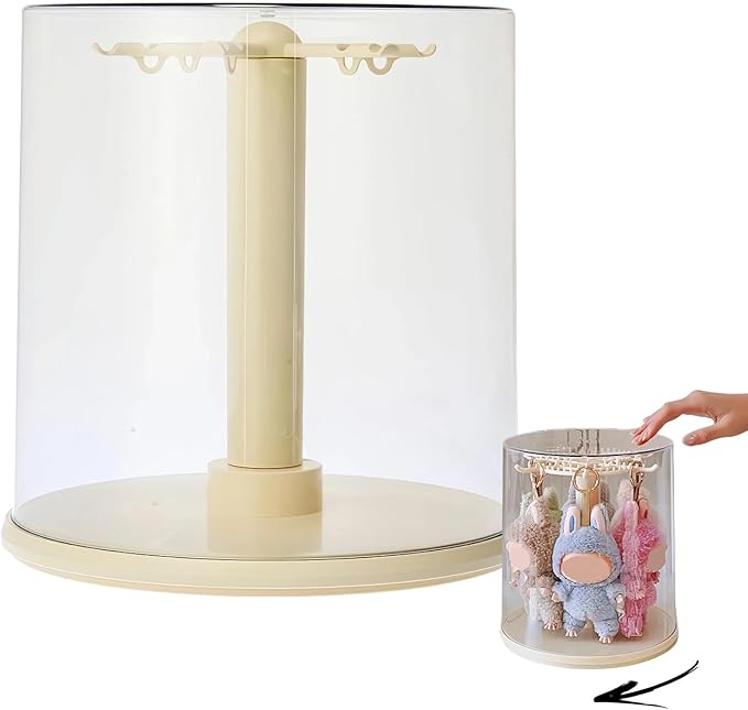 Transparent 360° Rotating Display Stand for Plush Dolls Keychains& Collectibles - All-Round Display, Dust-Proof Storage Box with Cover, No Installation Required(No Doll)