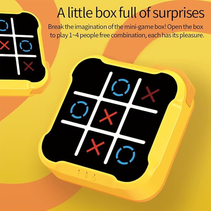 Handheld Tic Tac Toe Game Machine, Electronic Portable Travel Games for Kids & Adults, Office Break and Car Journey Entertainment (Yellow)
