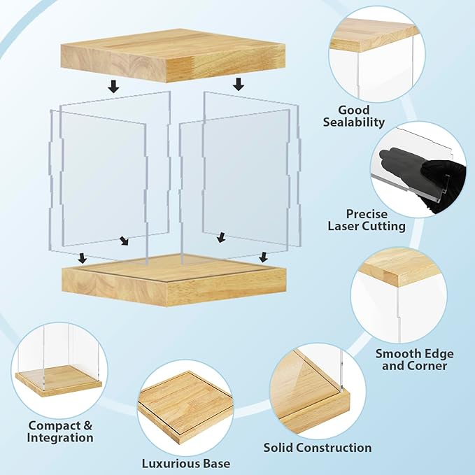 BenchPro Clear Acrylic Display Case for Trophy, Collectibles, Assemble Cube Display Box Stand Dust Proof Protection Showcase for Action Figures Toys. (1" Thick Wood, 10" H x 10" L x 10" D)