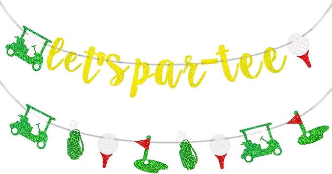 MEMOVAN Golf Birthday Banner Garland Let's Par-Tee Banner Golf Theme Retirement Banners Golfer Happy Birthday Garland for Golfer Lover Men Sports Par-Tee Time Party