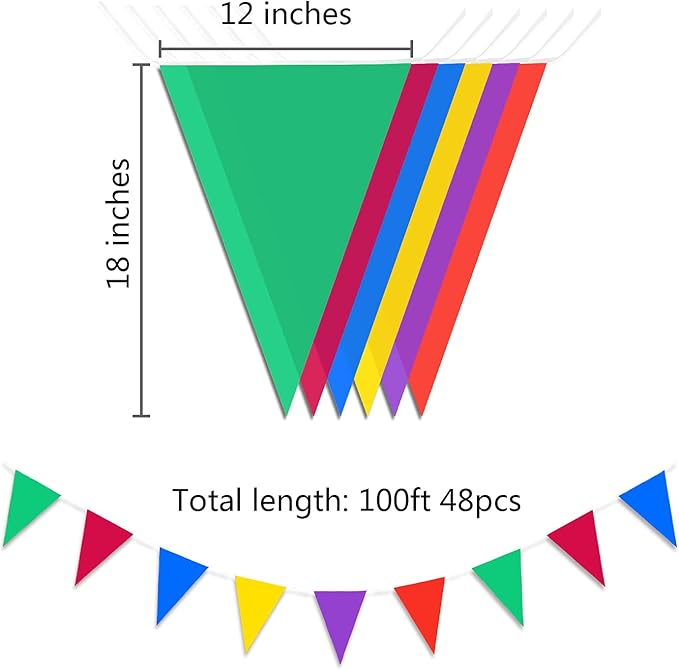 Piokio 100ft Colorful Flag Banner Party Celebrations Graduation Decorations, for Party, Birthdays, Classroom Decorations