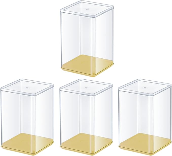 4 Pack Clear Figure Display Case 3x3x4.5 inch Small Acrylic Figurine Storage Box Showcase for Collectibles Minifigure Mini Dolls Toys Organizer