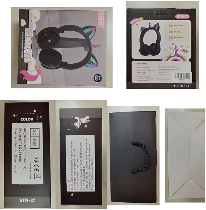 Unicorn Kids Headphones for Girls, Unicorn Bluetooth Headphones Foldable for Girls Toddlers Tablet/pad/Amazon fire,Light Up Kids Wireless Headphone Birthday Gifts (Black)