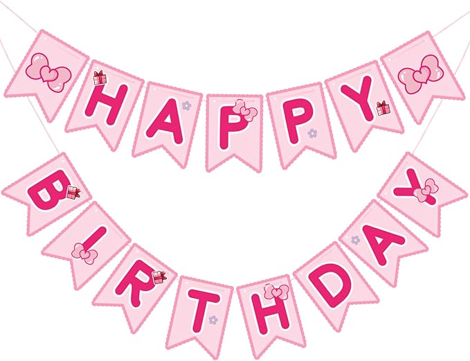 TaoBary Pink Cute Kitty Happy Birthday Banner Pre-strung Hanging Sign Cartoon Cute Cat Party Decorations Cartoon Kitty Themed Party Decorations Banners for Girls Women Birthday Favors Supplies